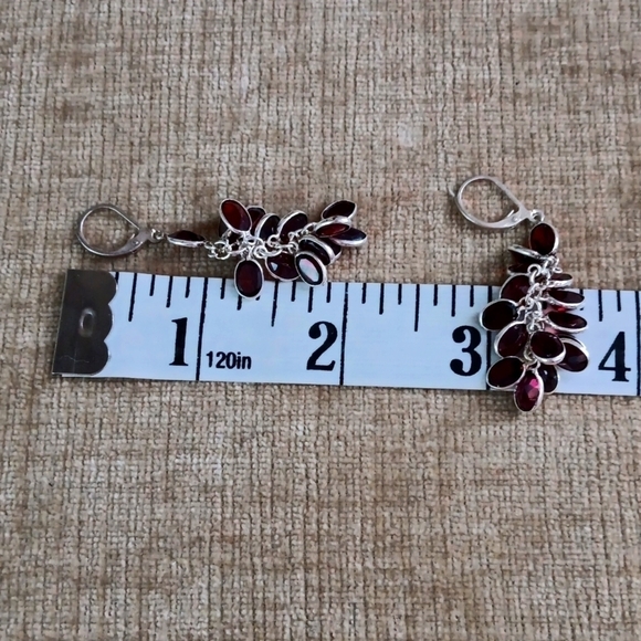 Silver Tone Synthetic Garnet Oval Cab Bezel Set Earrings - Picture 4 of 5
